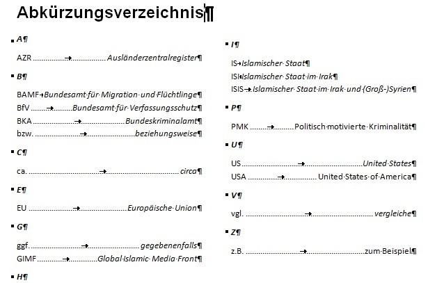 Screenshot Abkürzungsverzeichnis