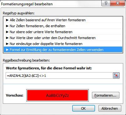 Bedingte Formatierung