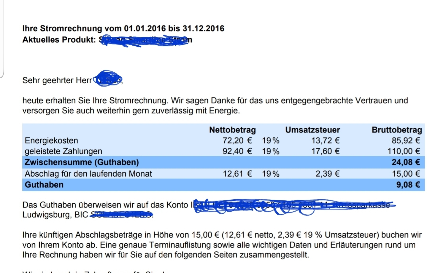 Meine Nebenkostenabrechnung 5680 € mit Rechnung bit ...