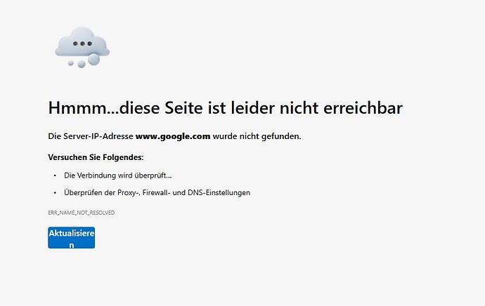 Fehlermeldung beim Versuch Internetseite zu laden