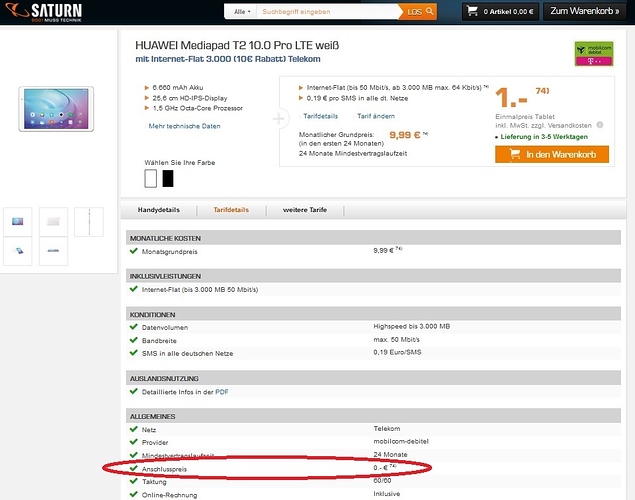 3GB Telekom Anschlussgebühr