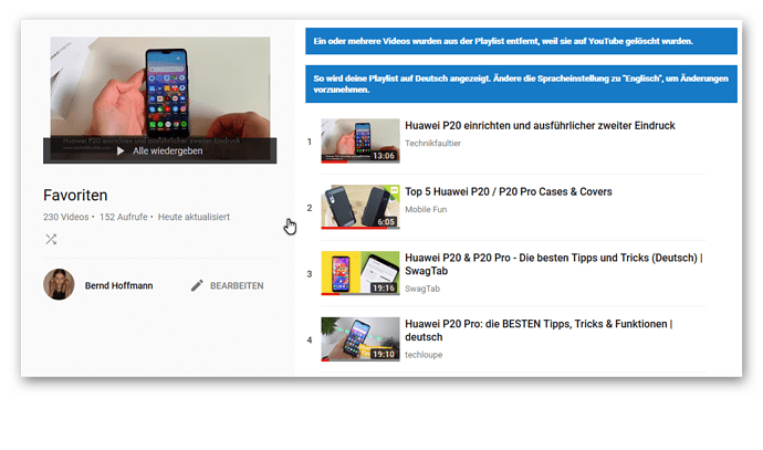 YouTube - Löschen in Favoriten geht nicht