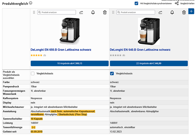 Screenshot 2023-03-19 at 21-08-29 Produktvergleich DeLonghi EN 650.B Gran Lattissima schwarz DeLonghi EN 640.B Gran Lattissima schwarz heise online Preisvergleich _ Deutschland