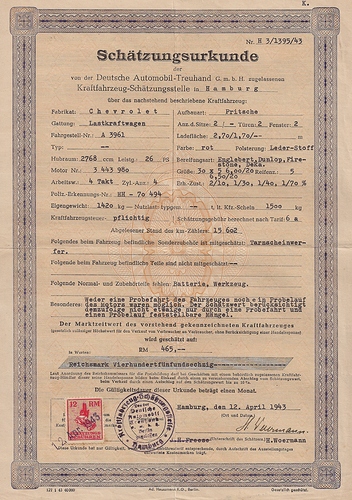1943-04-12 - Schätzungurkunde Chevrolet