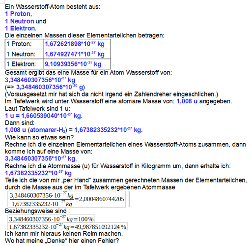 Masse Wasserstoff Atom 12.08.2018