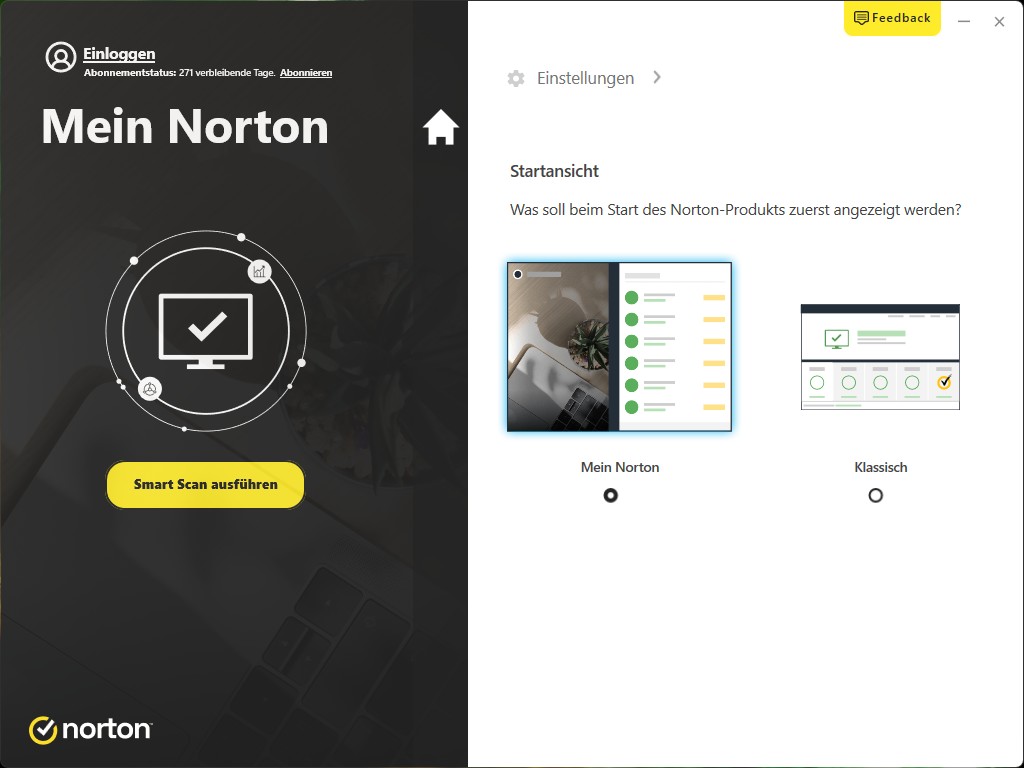 ScreenShot Startbildschirm Norton Security